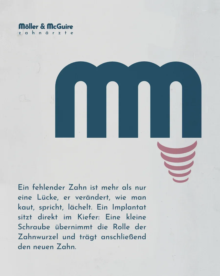 Monogramm der Zahnarztpraxis mit Titanschraube als Wurzel