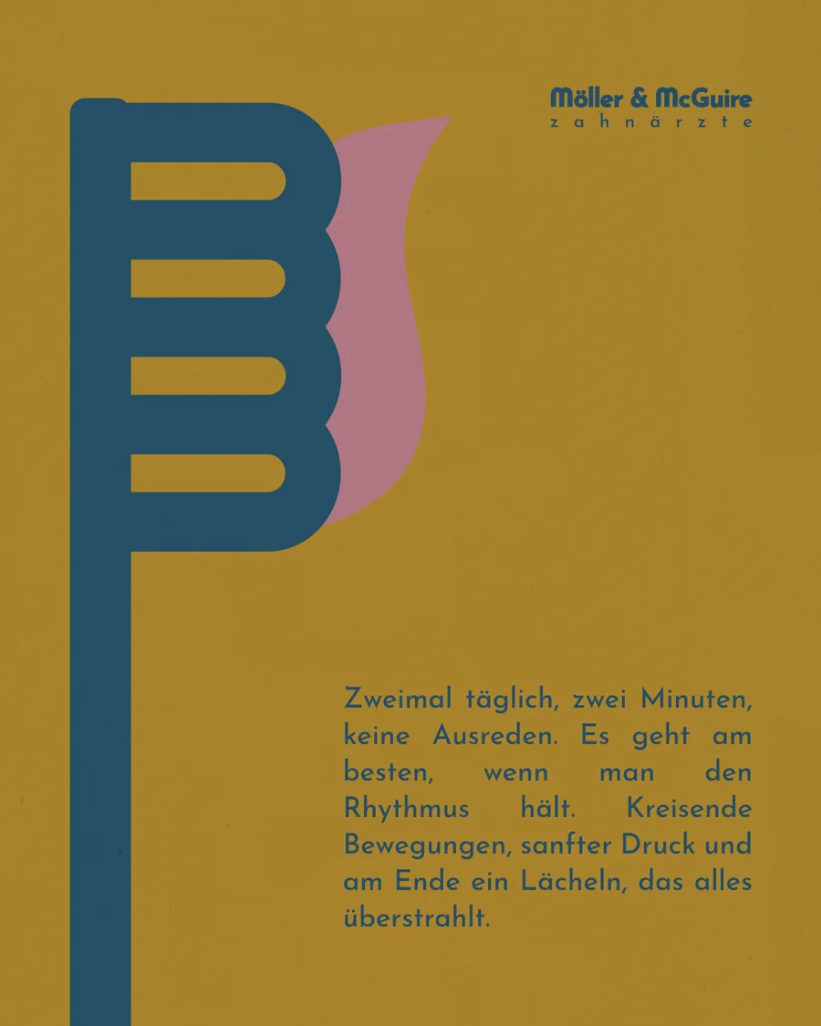 Zähneputzen: Die Bürste wird zur eigenständigen Illustration im 70s-Muster.